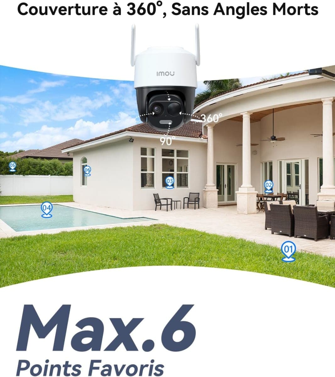 Imou 2K Caméra Surveillance WiFi Exterieure sans Fil Solaire avec Batterie 5000mAh, Caméra Solaire Exterieur 360° PTZ, 2.4GHz, 2