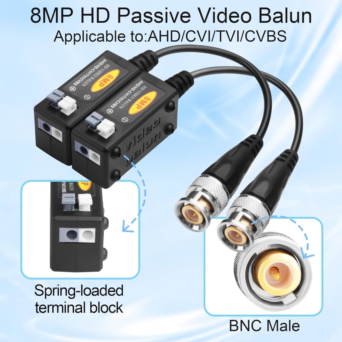 Video balun vidéo passif HD 8 MP