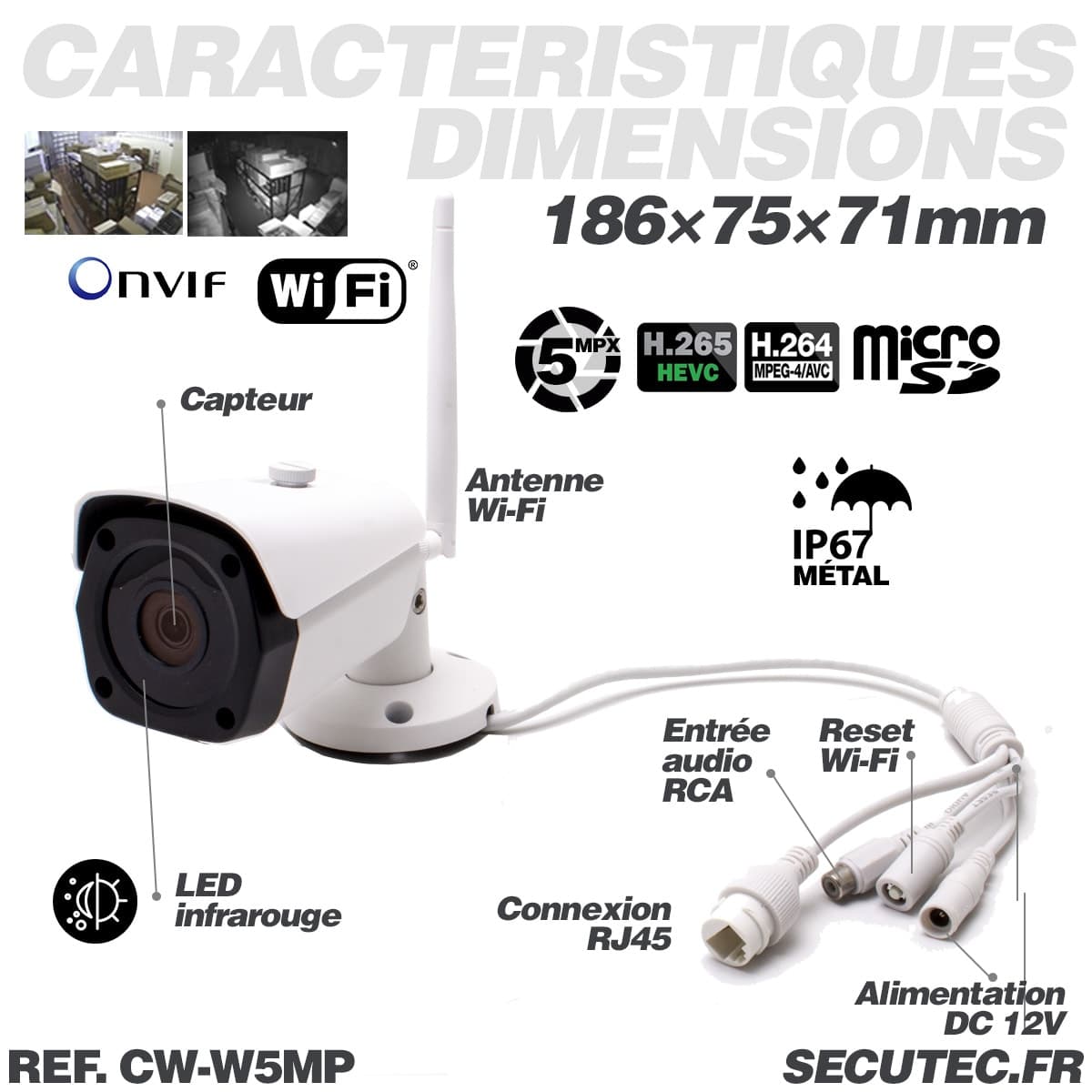 Camera WIFI 2.4 et 5 GHz 5 Megapixels avec enregistrement vidéo 3